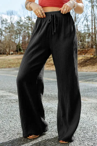 7 Comfy Texture Tied Wide Leg Pants