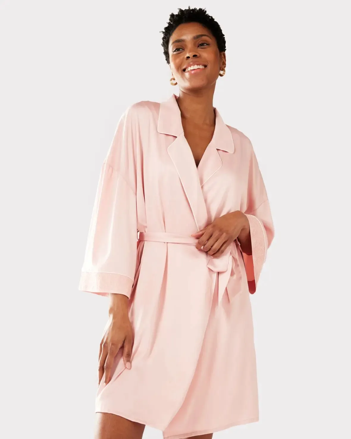 Blush Satin Lace Trim Women's Robe Dressing Gown