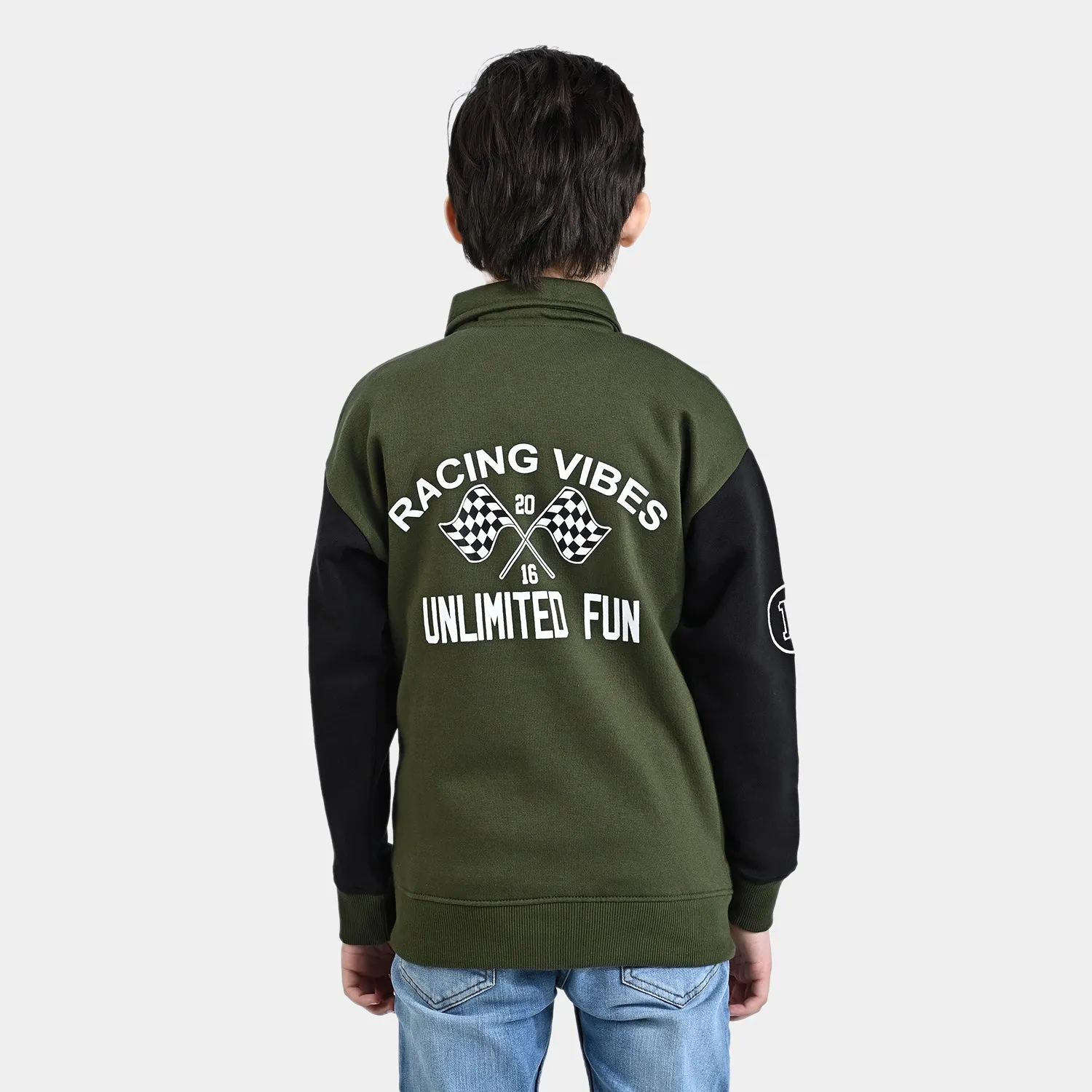 Boys Fleece Knitted Jacket Racing Vibes-Rifle Green