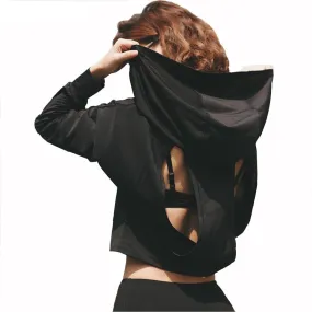 Breathable Backless Patched Hooded Long Sleeve