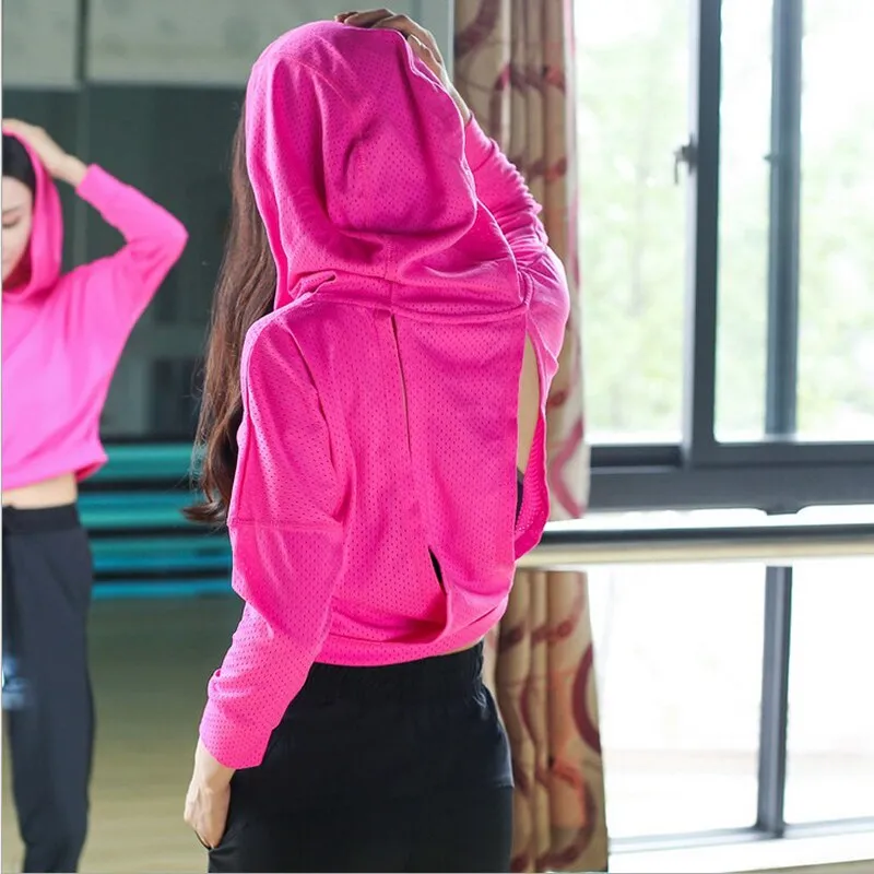 Breathable Backless Patched Hooded Long Sleeve