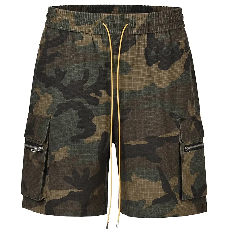 Camouflage Vintage Casual Shorts with Drawstring and Pockets