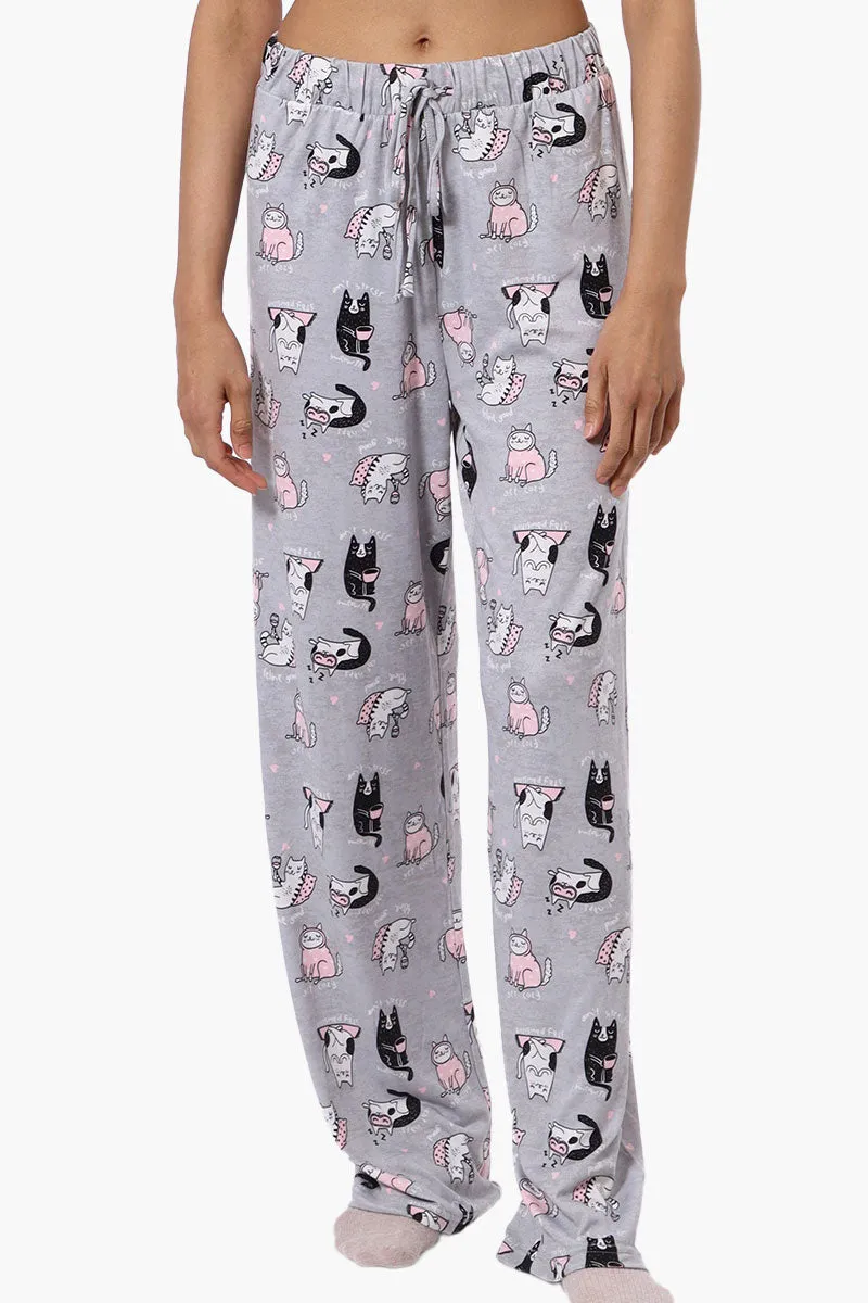 Canada Weather Gear Cat Pattern Wide Leg Pajama Pants - Grey