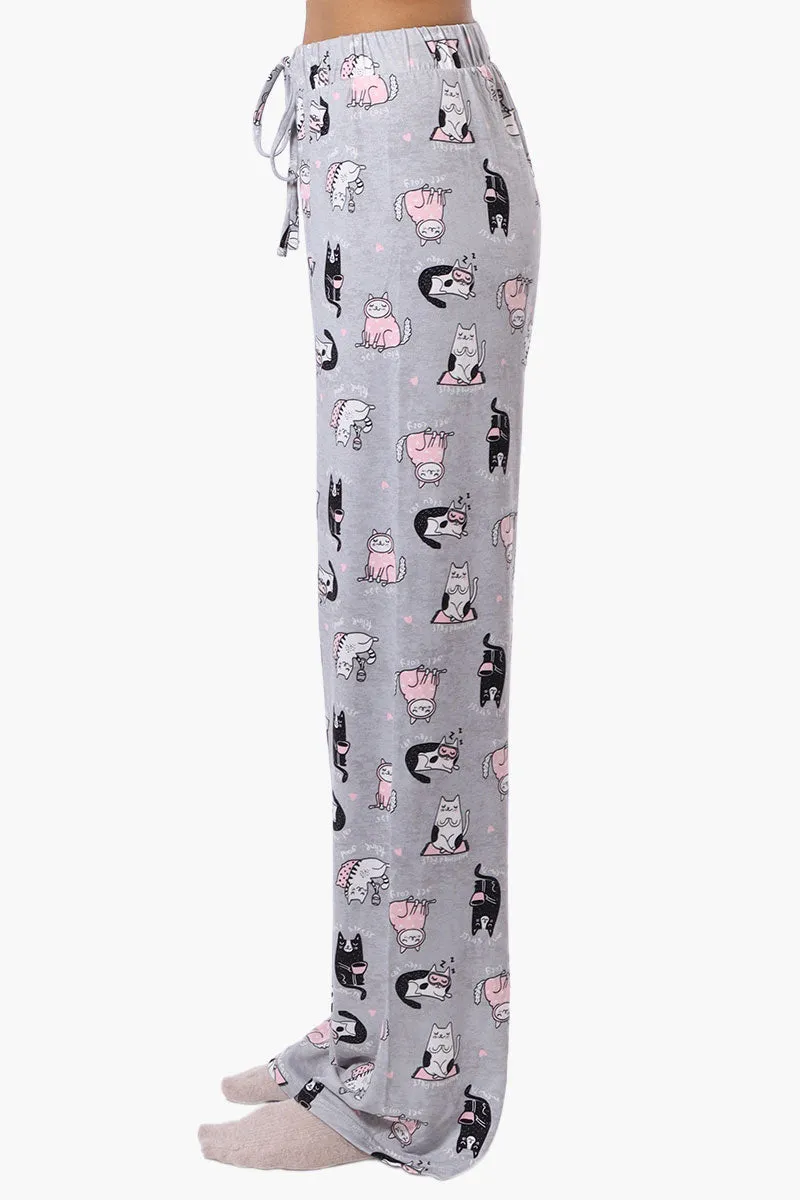 Canada Weather Gear Cat Pattern Wide Leg Pajama Pants - Grey