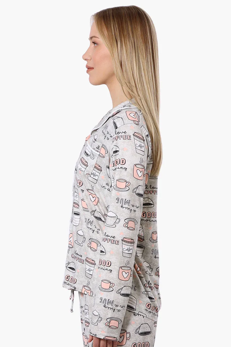 Canada Weather Gear Coffee Pattern Button Down Pajama Top - Grey