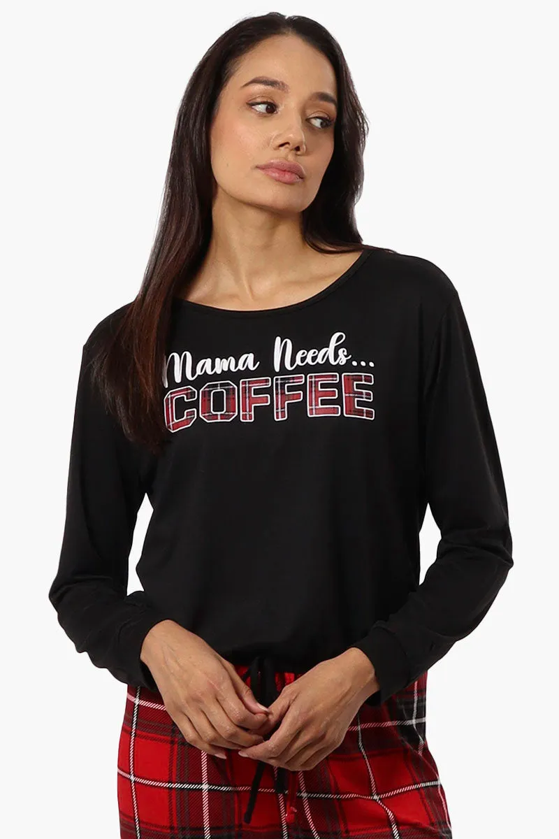 Canada Weather Gear Coffee Print Drawstring Pajama Top - Black