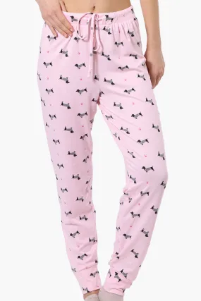 Canada Weather Gear Dachshund Pattern Tie Waist Pajama Pants - Pink