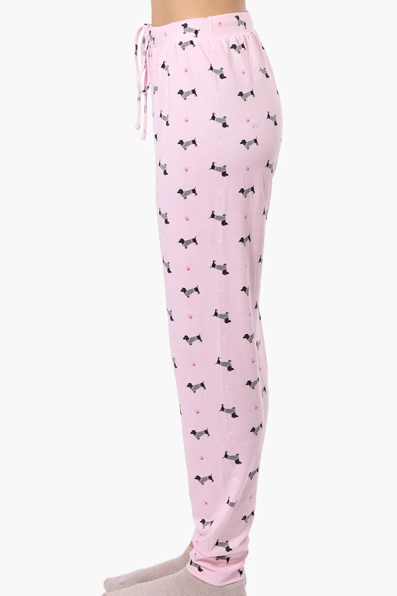 Canada Weather Gear Dachshund Pattern Tie Waist Pajama Pants - Pink