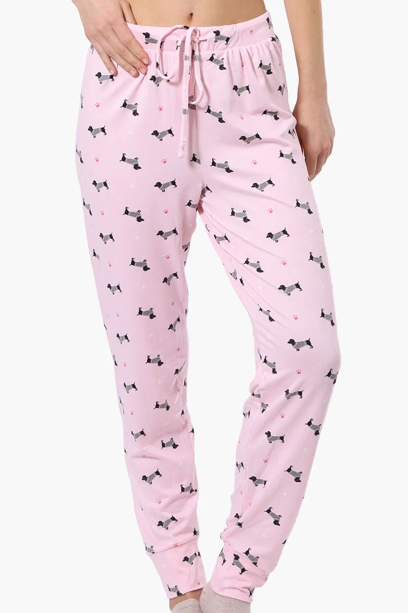 Canada Weather Gear Dachshund Pattern Tie Waist Pajama Pants - Pink