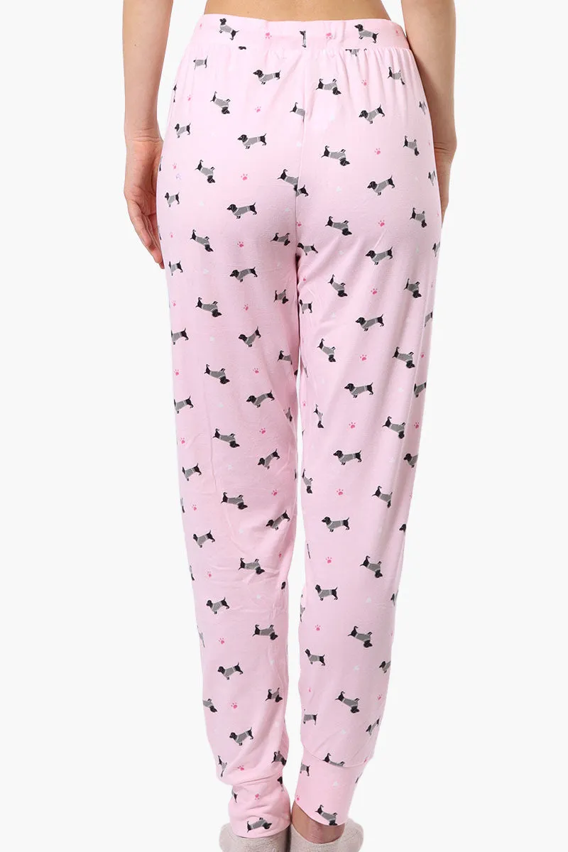 Canada Weather Gear Dachshund Pattern Tie Waist Pajama Pants - Pink