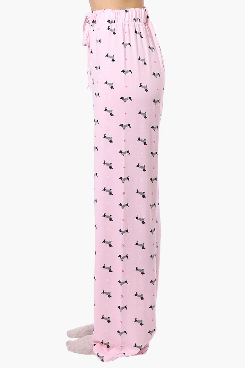 Canada Weather Gear Dachshund Pattern Wide Leg Pajama Pants - Pink