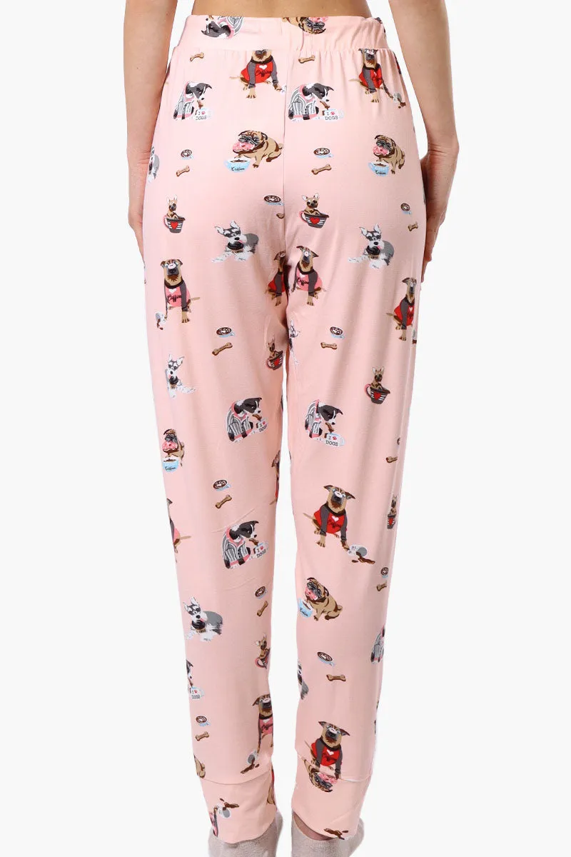 Canada Weather Gear Dog Pattern Tie Waist Pajama Pants - Pink