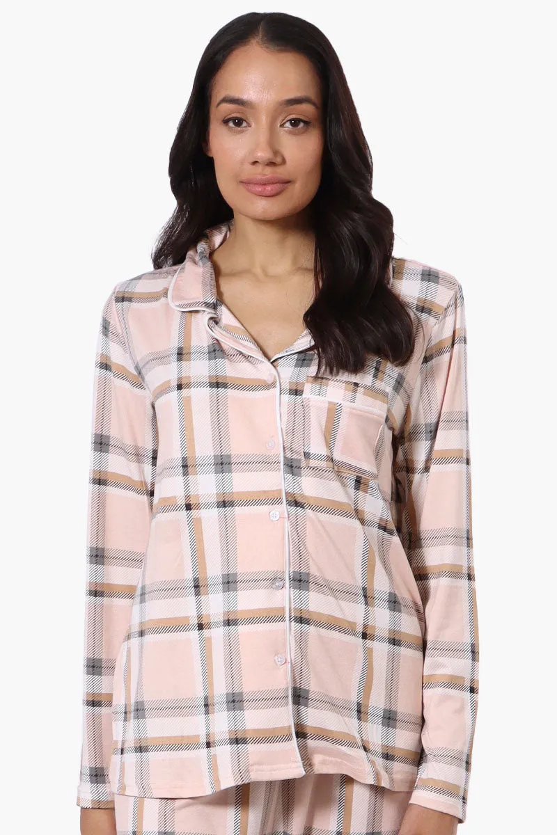 Canada Weather Gear Plaid Button Down Pajama Top - Peach