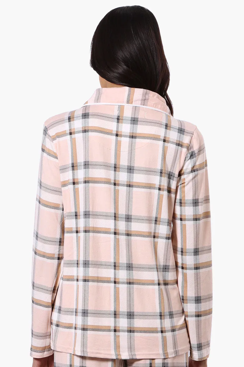 Canada Weather Gear Plaid Button Down Pajama Top - Peach