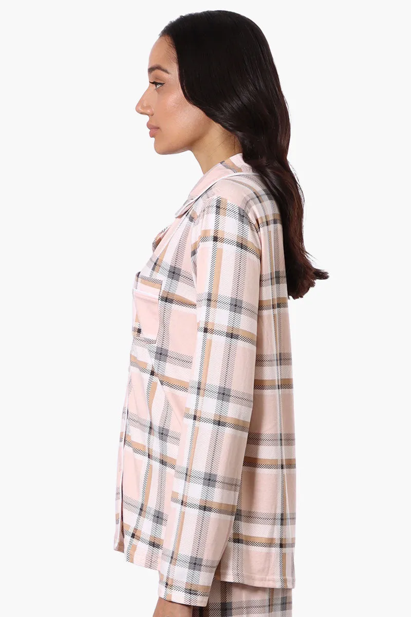 Canada Weather Gear Plaid Button Down Pajama Top - Peach