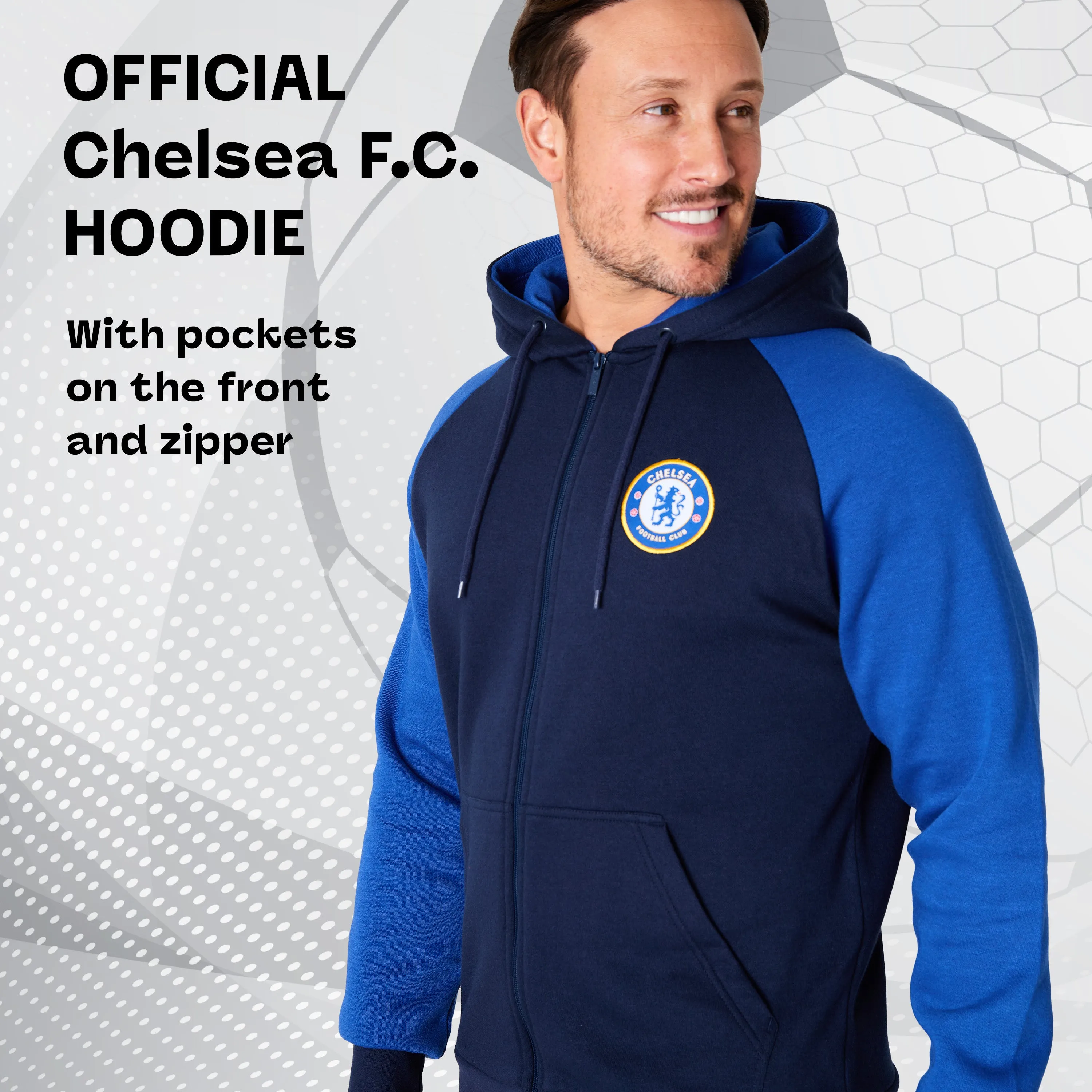 Chelsea F.C. Mens Zip Up Hoodie with Pockets