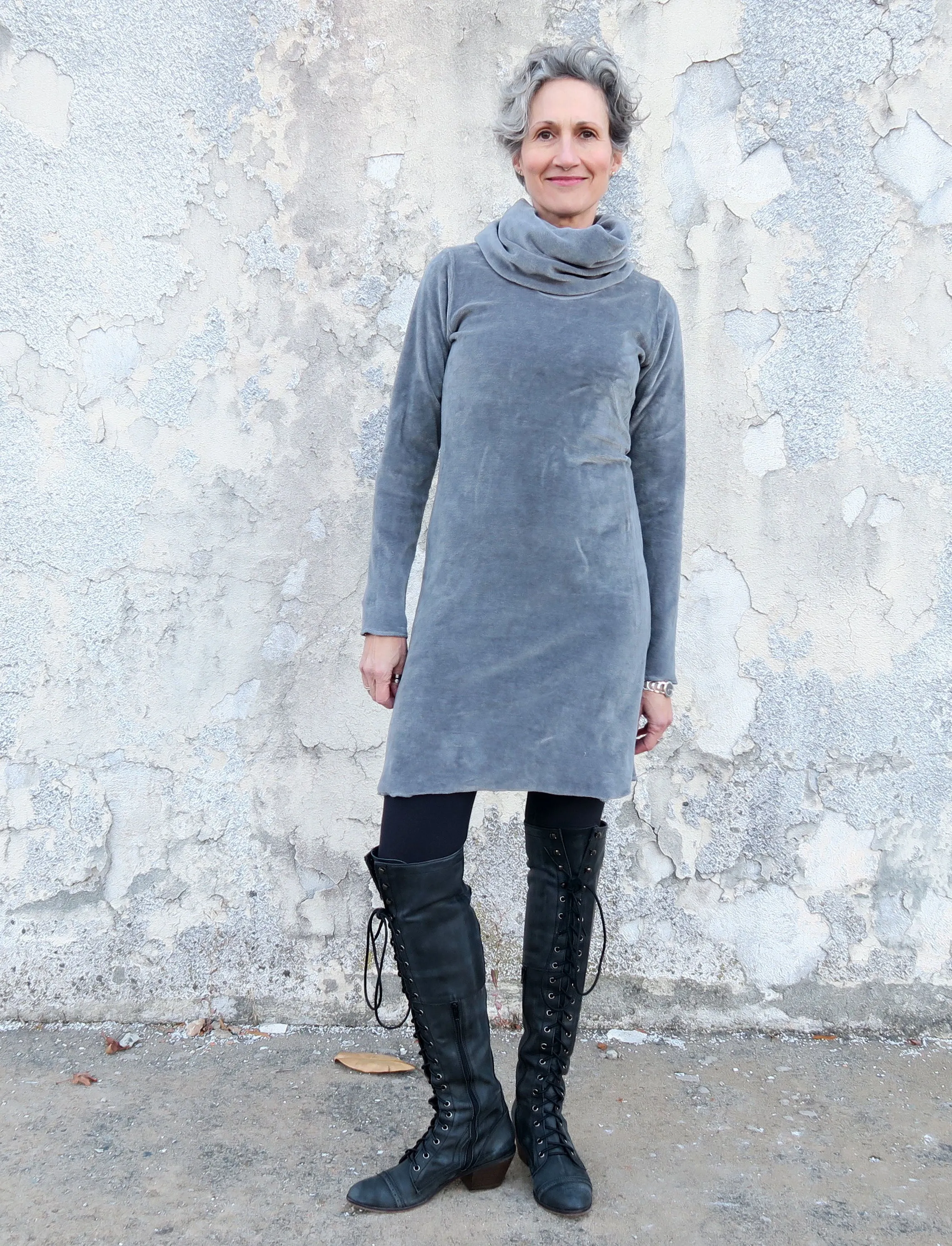 Chunky Cowl Simplicity Short VELOUR Dress