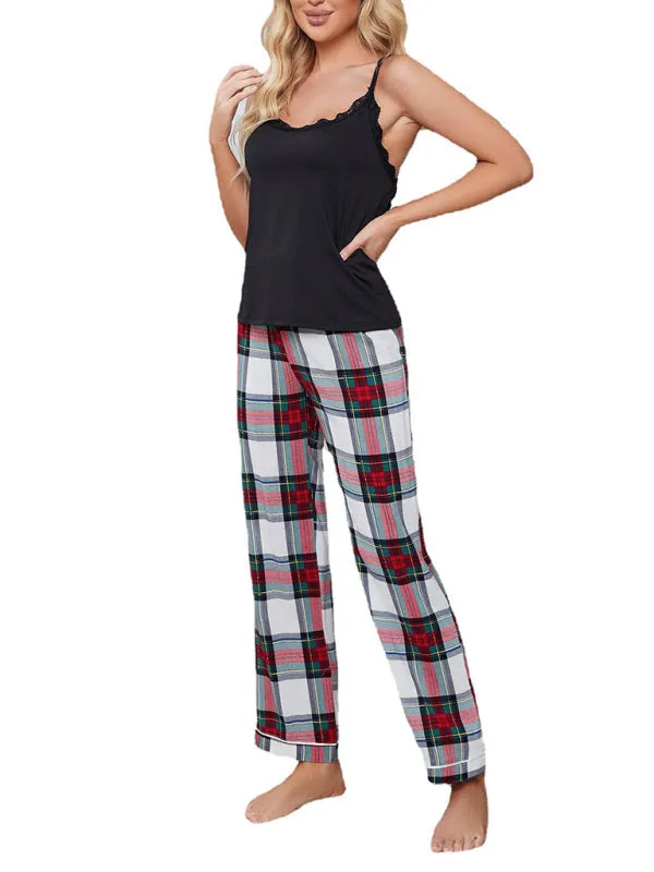 Comfy 2-Piece Plaid Pajamas Cami & Pants Sleep Set