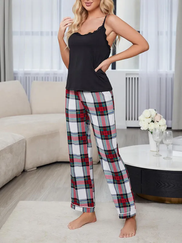 Comfy 2-Piece Plaid Pajamas Cami & Pants Sleep Set