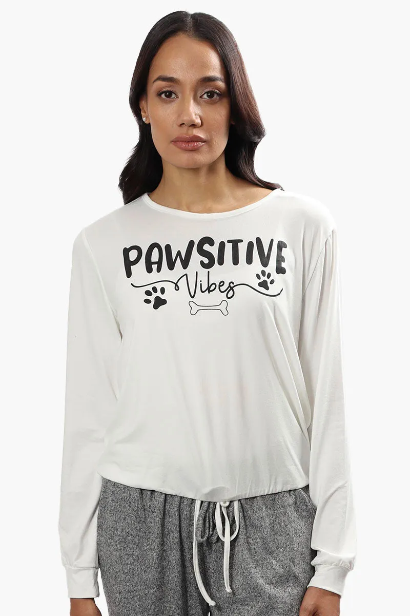 Cuddly Canuckies Pawsitive Vibes Print Pajama Top - White