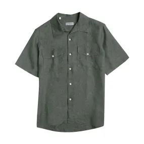 Dark Green Italian Linen Short Sleeve Shirt