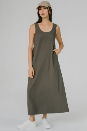 Down to Earth Midaxi Dress (Moss Green)