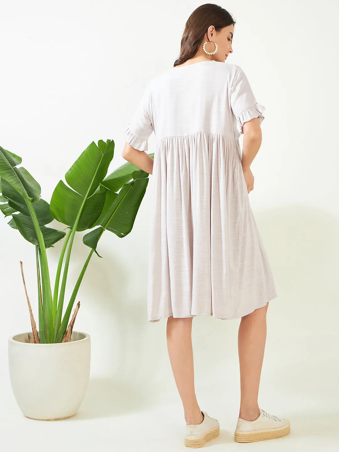 Earthy Grey Soft Cotton Maternity and Feeding Dress