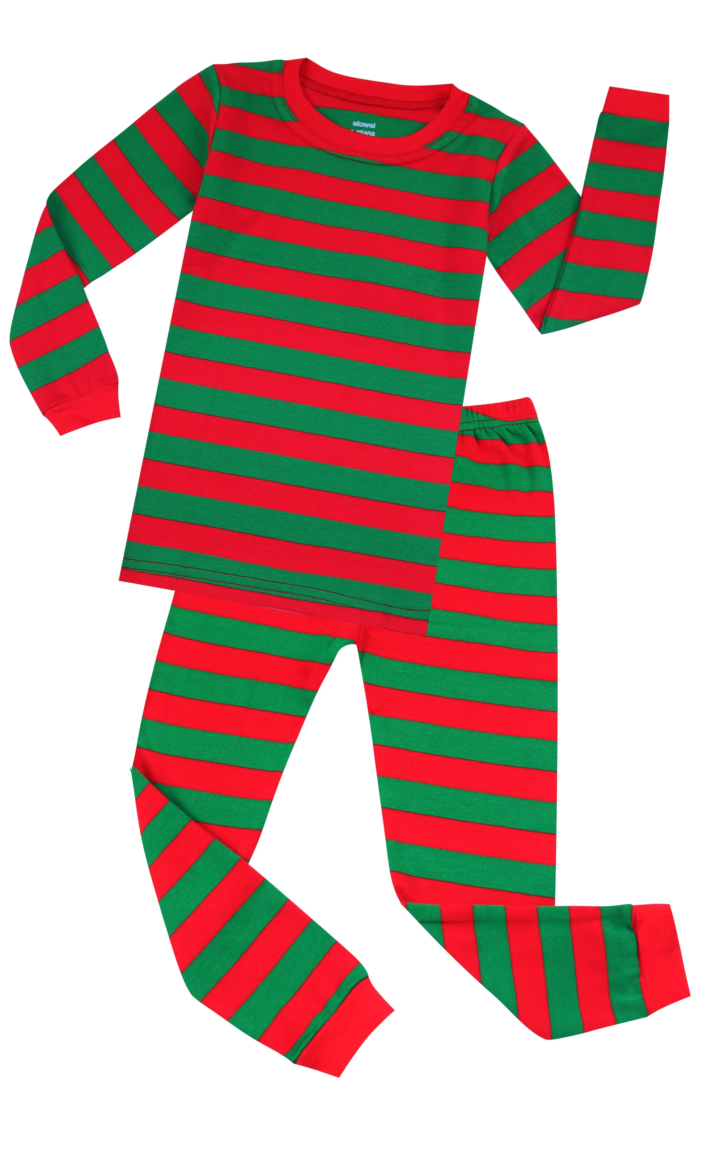 Elowel Boys Girls Christmas Red & Green 2 Piece Kids Pajamas Set 100% Cotton 6M-12Y