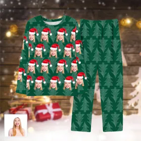 Green Christmas Tree All Over Printed Custom Face Long Sleeves and Pants Pajamas