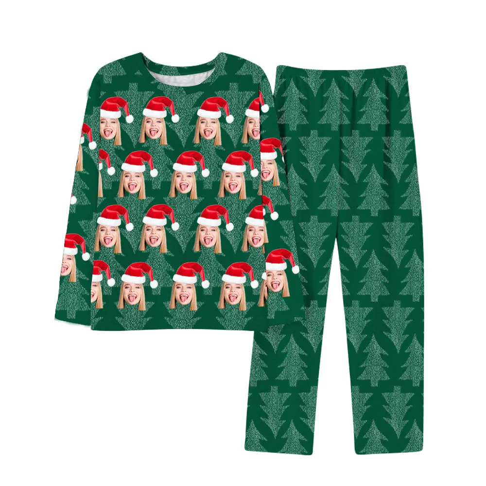 Green Christmas Tree All Over Printed Custom Face Long Sleeves and Pants Pajamas