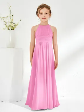 Halter Chiffon Junior Bridesmaid Dresses Candy Pink