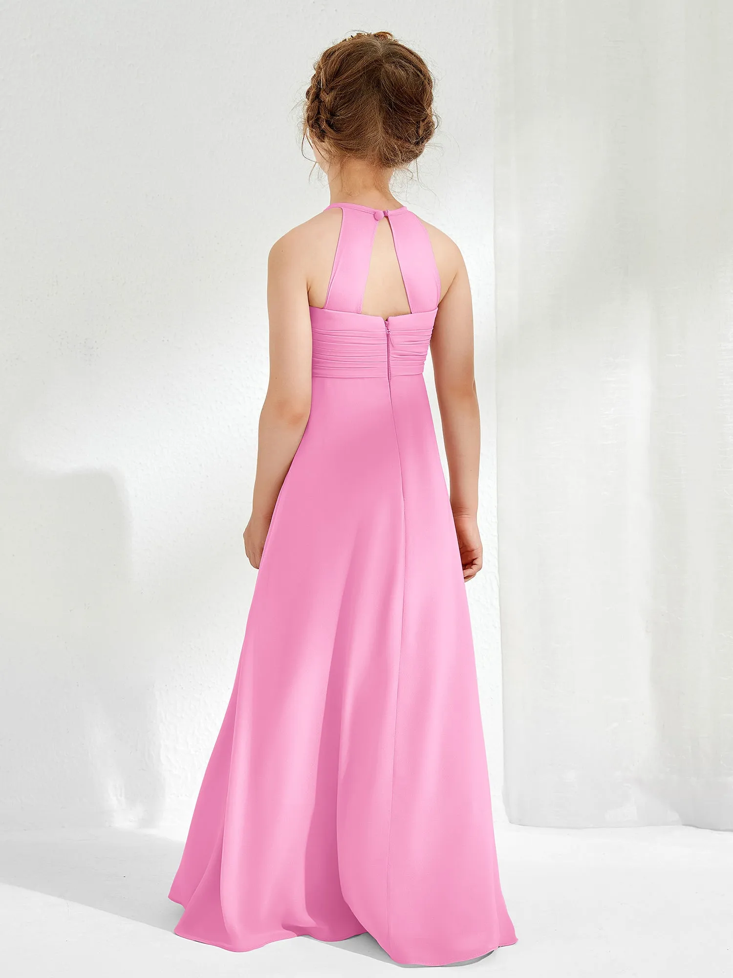 Halter Chiffon Junior Bridesmaid Dresses Candy Pink