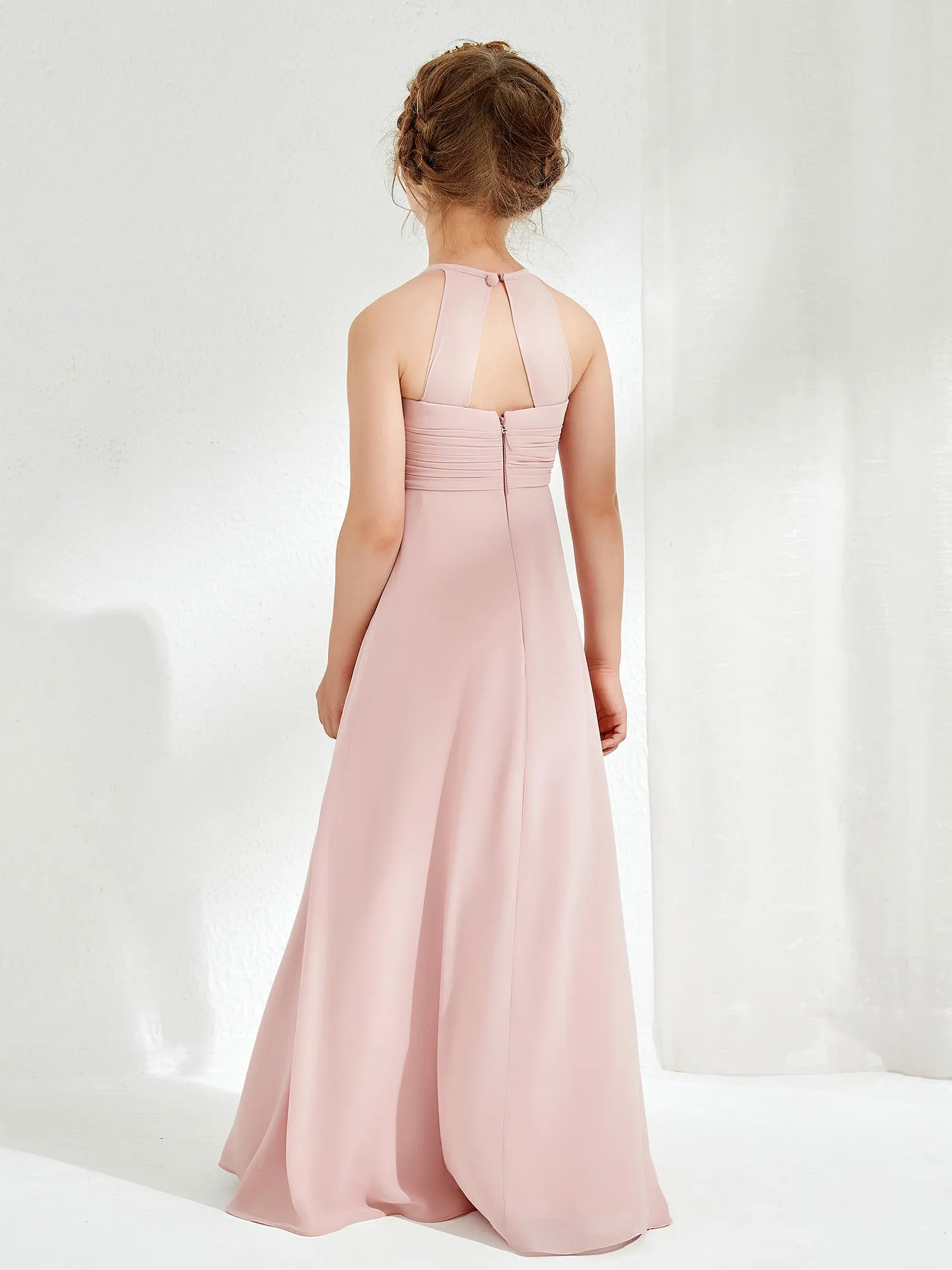 Halter Chiffon Junior Bridesmaid Dresses Dusty Rose