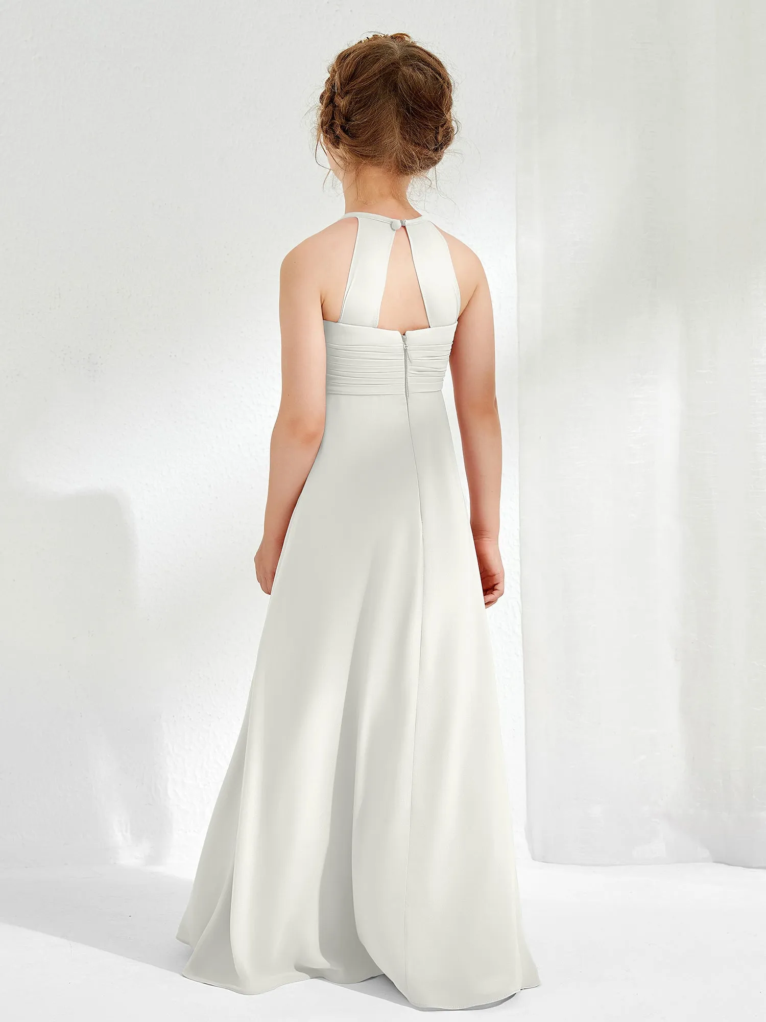 Halter Chiffon Junior Bridesmaid Dresses Ivory