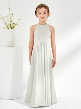 Halter Chiffon Junior Bridesmaid Dresses Ivory