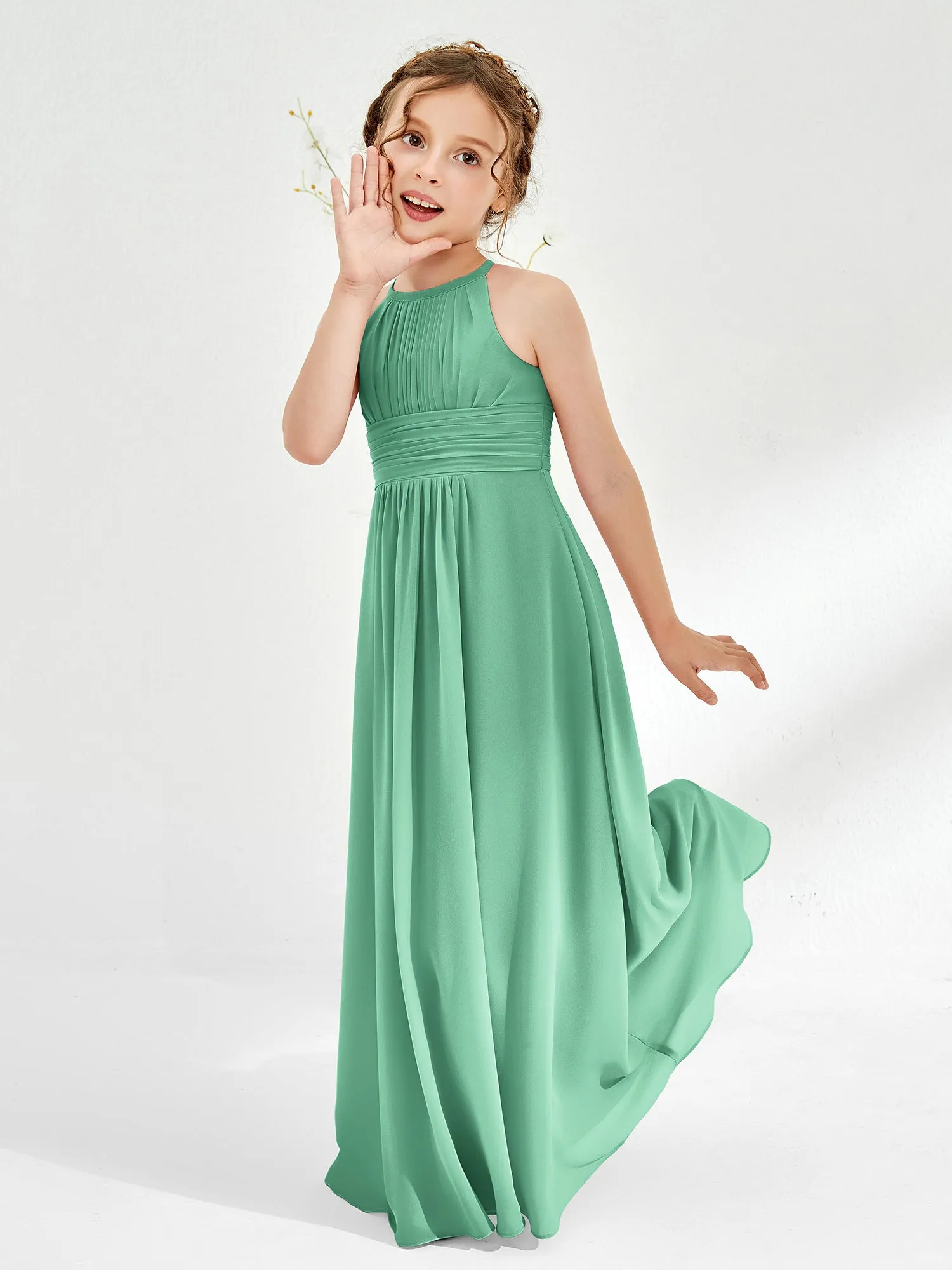 Halter Chiffon Junior Bridesmaid Dresses Turquoise