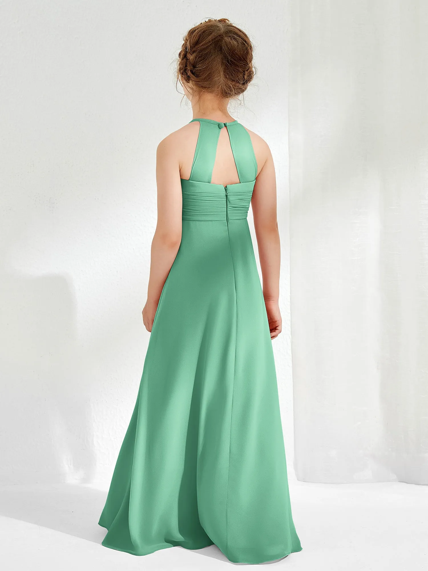 Halter Chiffon Junior Bridesmaid Dresses Turquoise