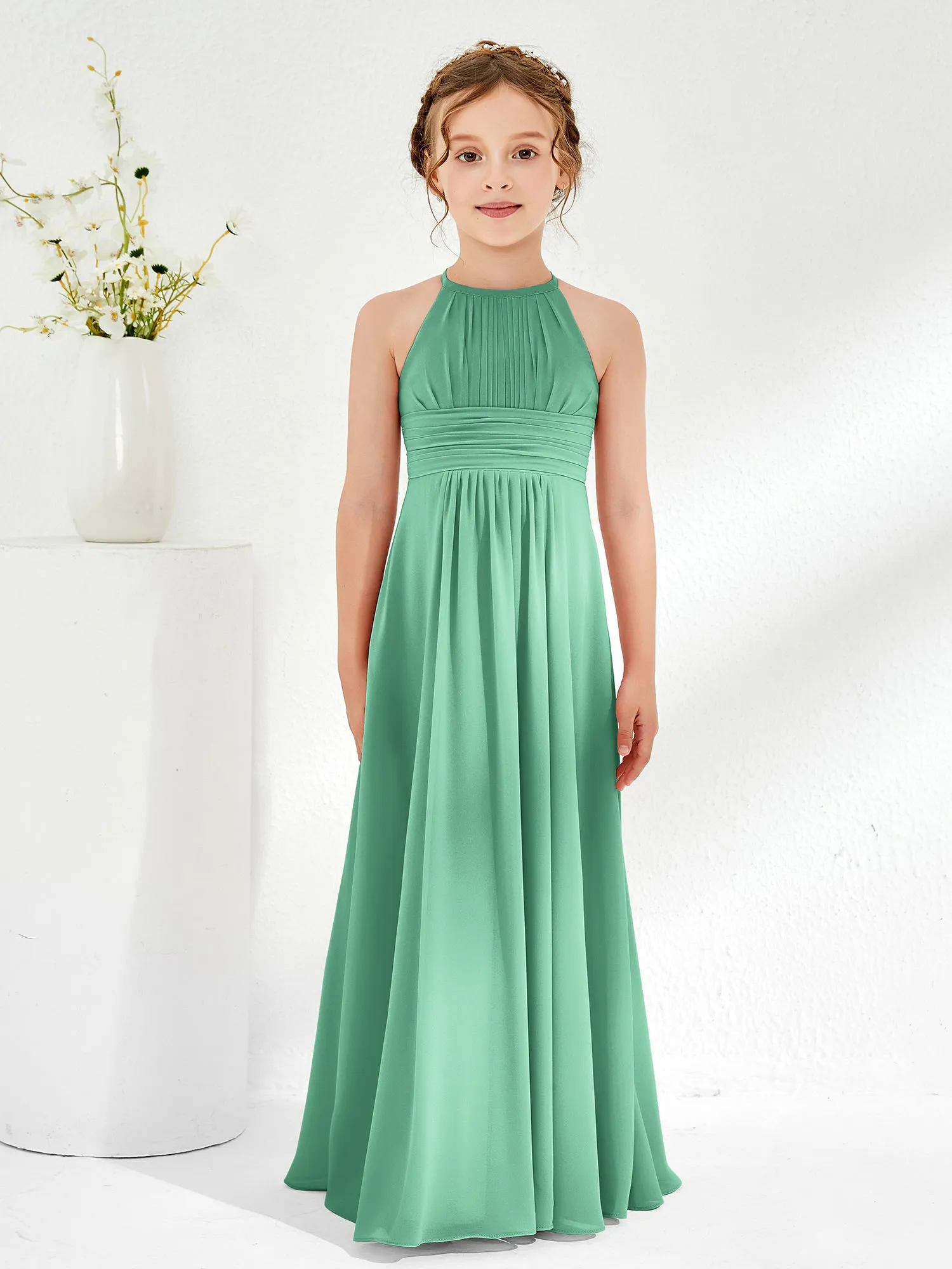 Halter Chiffon Junior Bridesmaid Dresses Turquoise