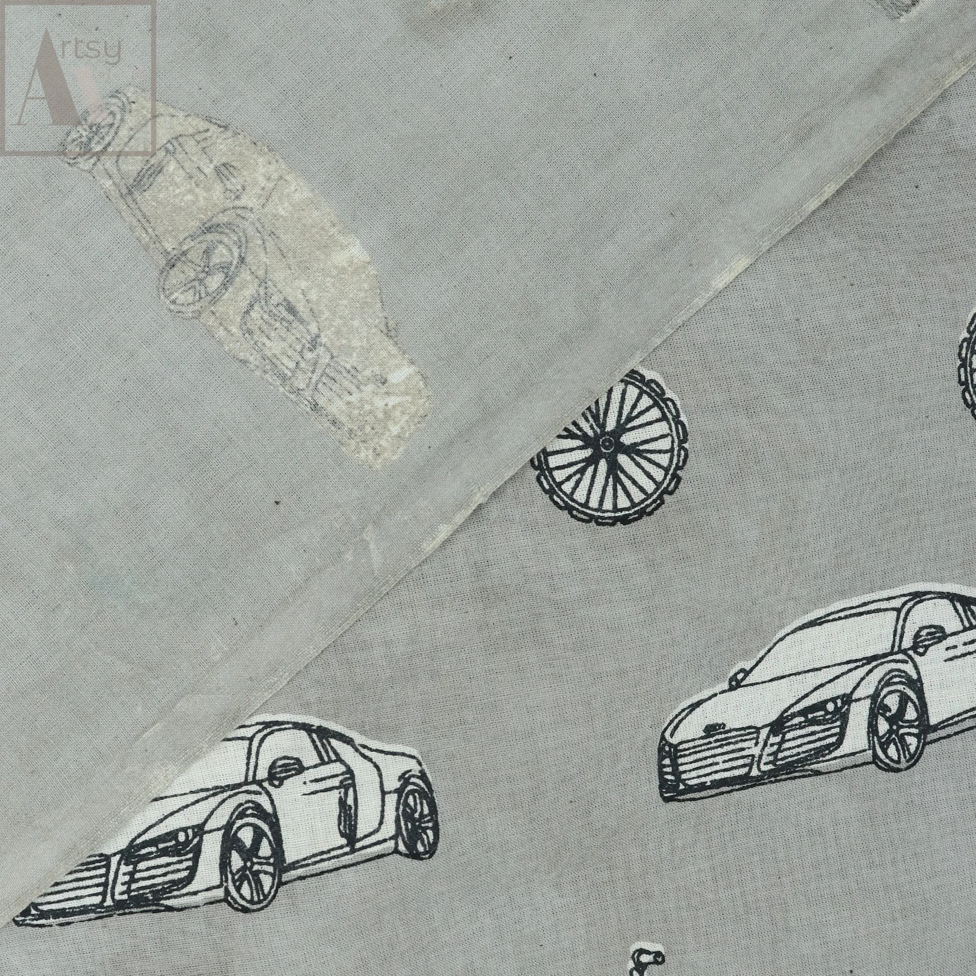 Hand Block Car Print Premium Cotton Fabric