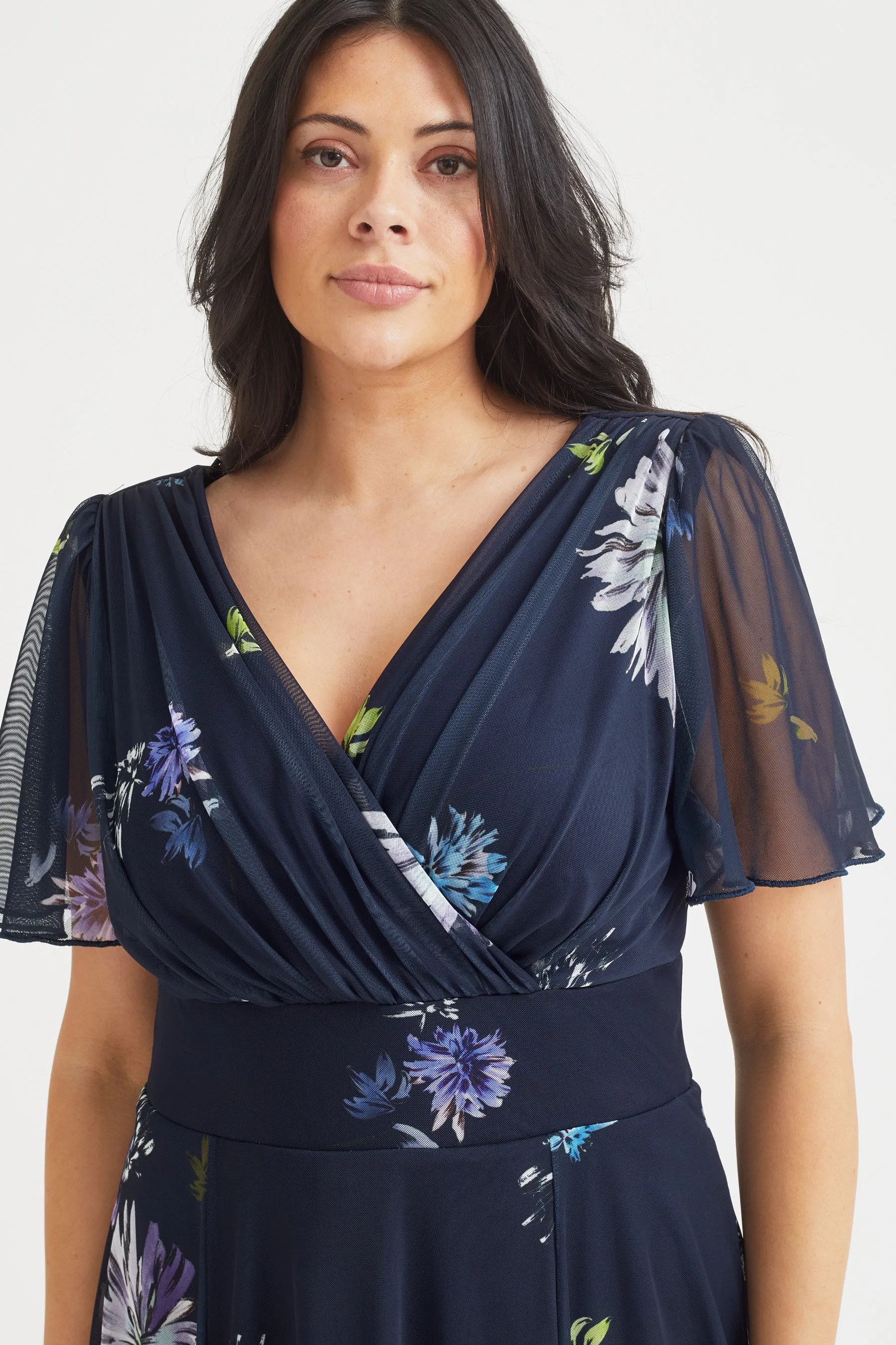 Isabelle Navy Dandelion Float Sleeve Maxi Dress