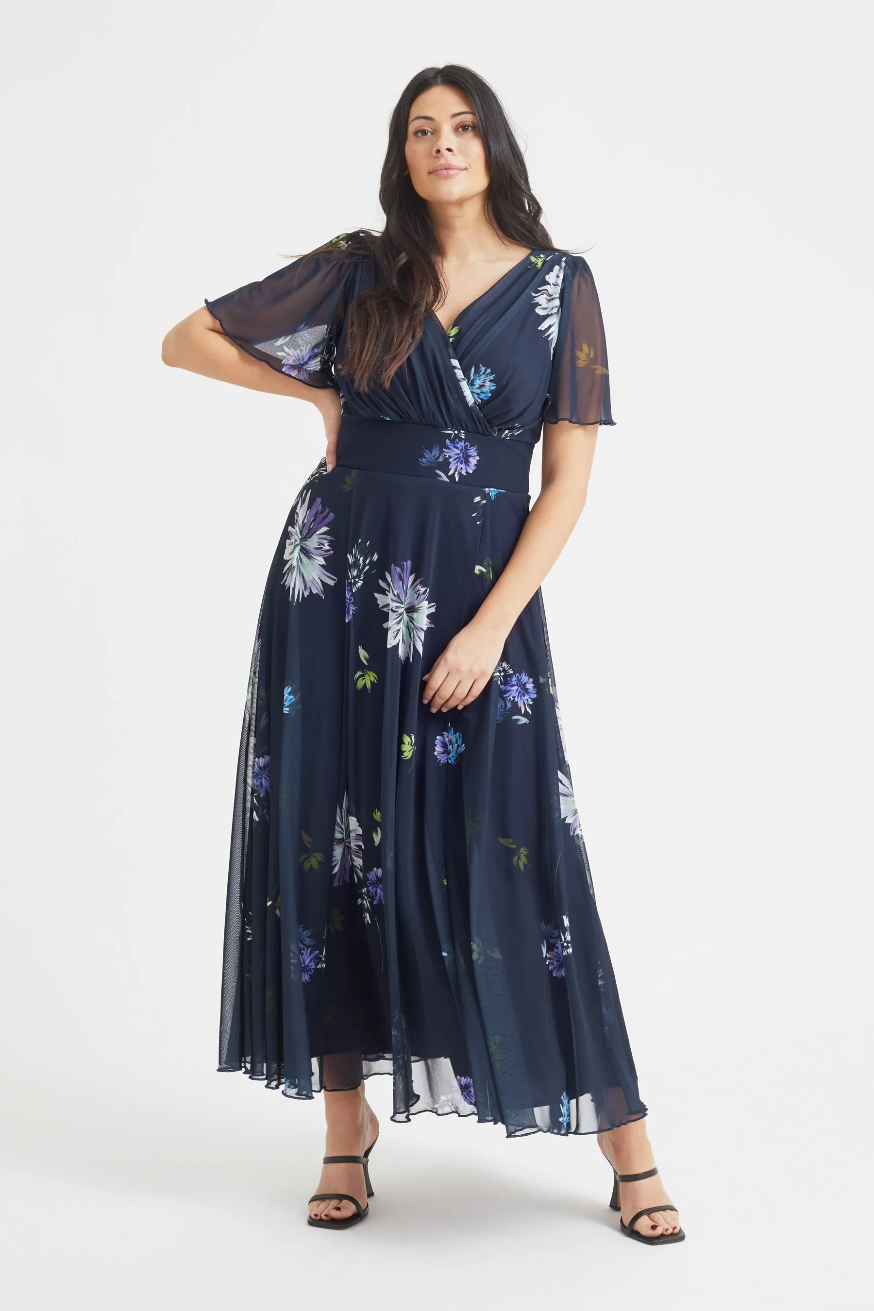 Isabelle Navy Dandelion Float Sleeve Maxi Dress