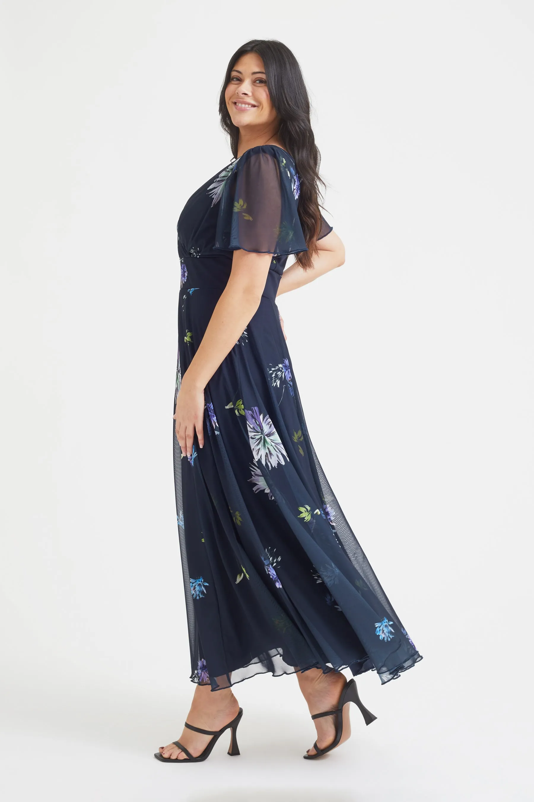 Isabelle Navy Dandelion Float Sleeve Maxi Dress