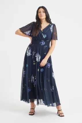 Isabelle Navy Dandelion Float Sleeve Maxi Dress