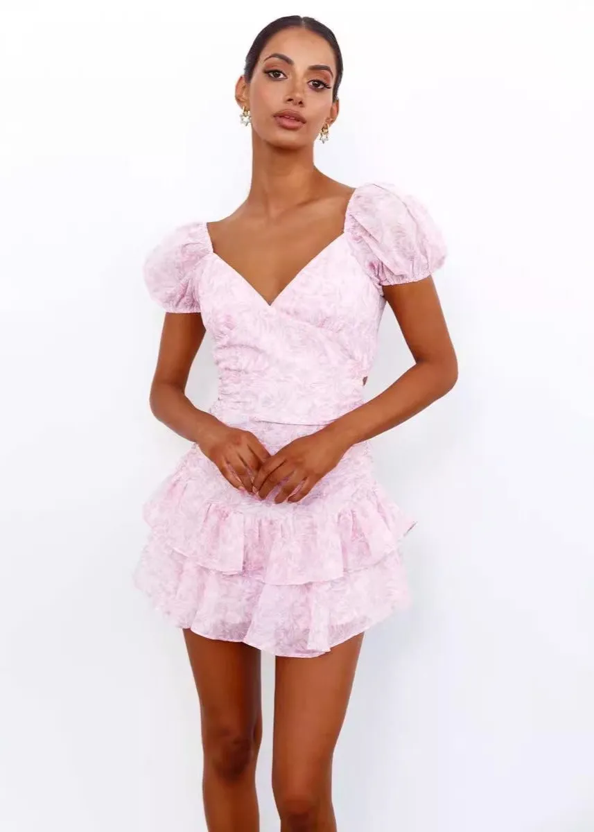 Ivyshape | Blossom Puff-Sleeve Mini Dress