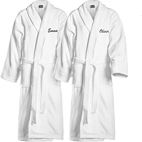 Kaufman - Personalized Terry Cloth Bathrobes 100% Cotton Embroidered Velour Shawl Set of Two Spa Robes 2-Pack (Names)