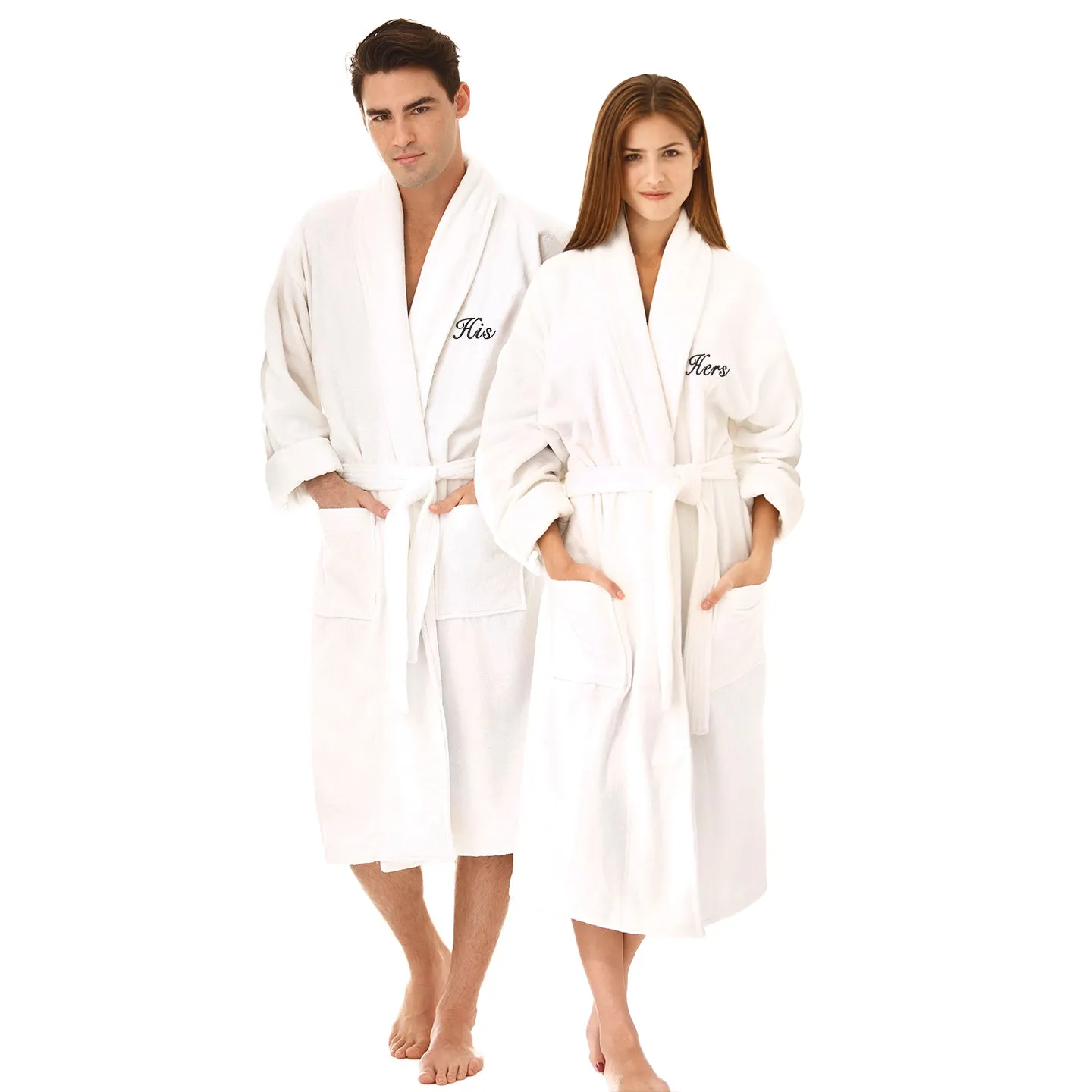 Kaufman - Personalized Terry Cloth Bathrobes 100% Cotton Embroidered Velour Shawl Set of Two Spa Robes 2-Pack (Names)