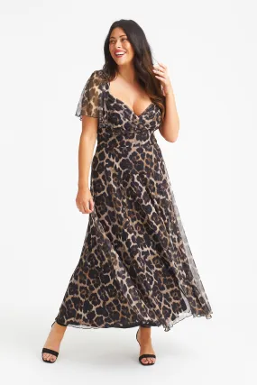 Kemi Leopard Print Bolero Wrap Bodice Maxi Gown