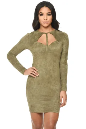 Khaki Suede Strappy Bodycon Dress