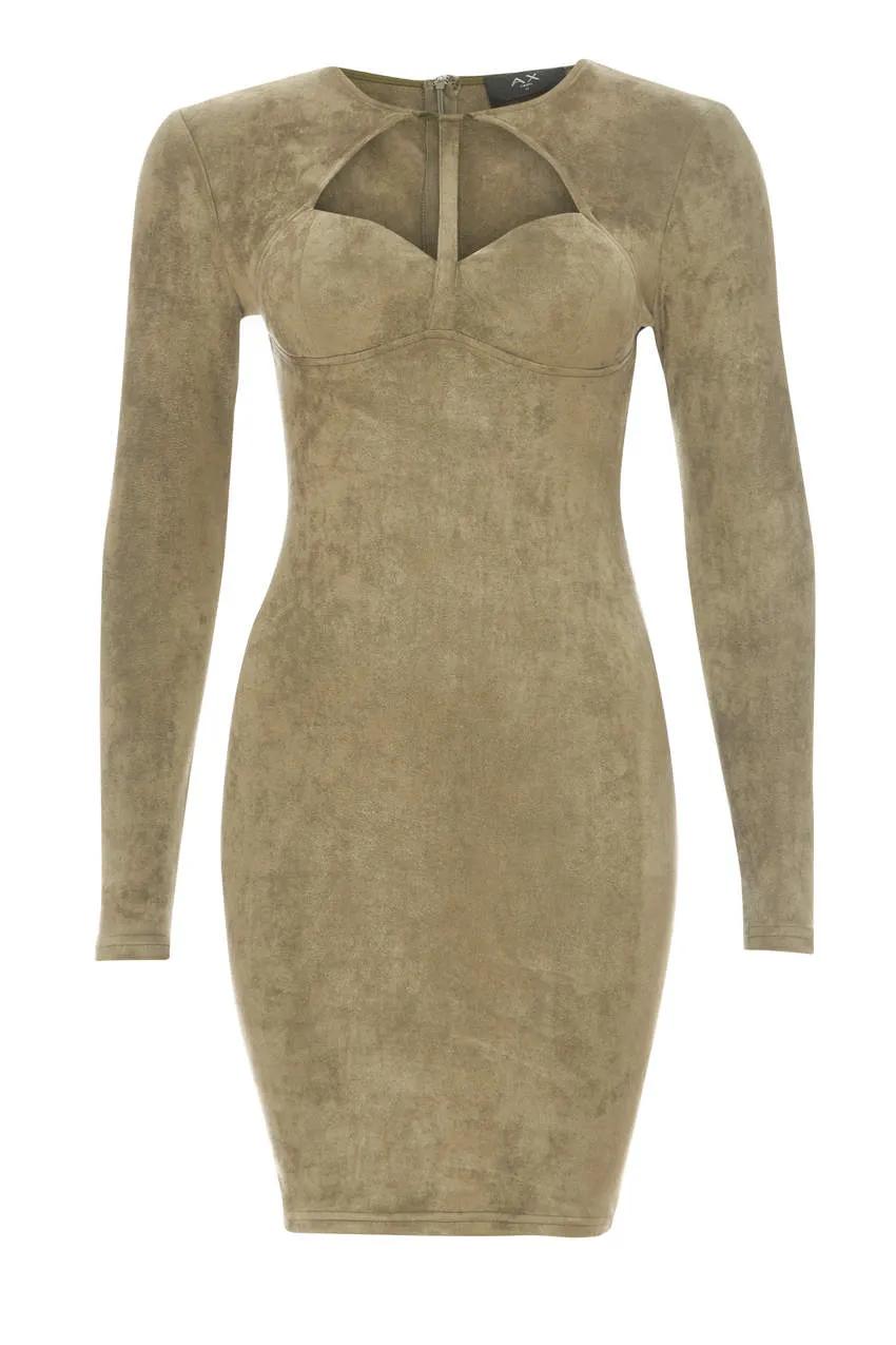 Khaki Suede Strappy Bodycon Dress