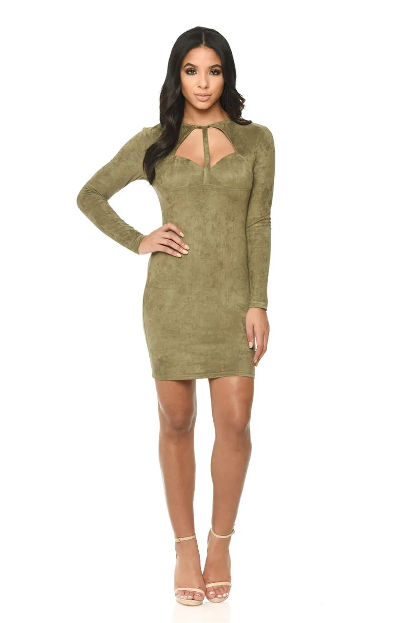 Khaki Suede Strappy Bodycon Dress